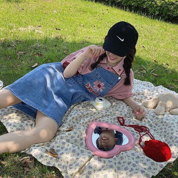 sakura embroidery dungaree shorts