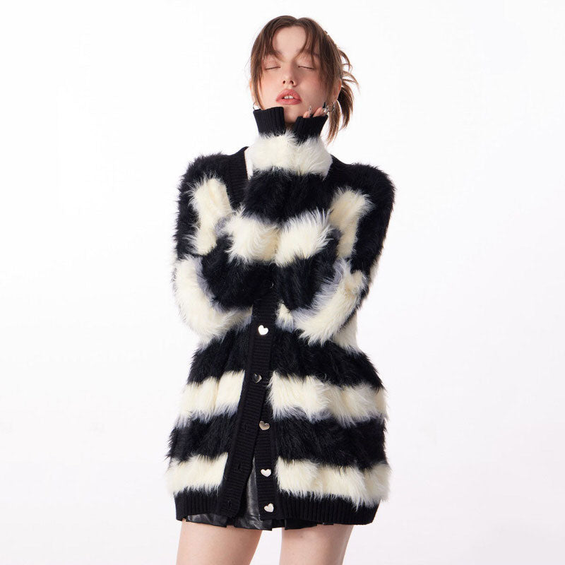 striped fuzzy butterfly cardigan