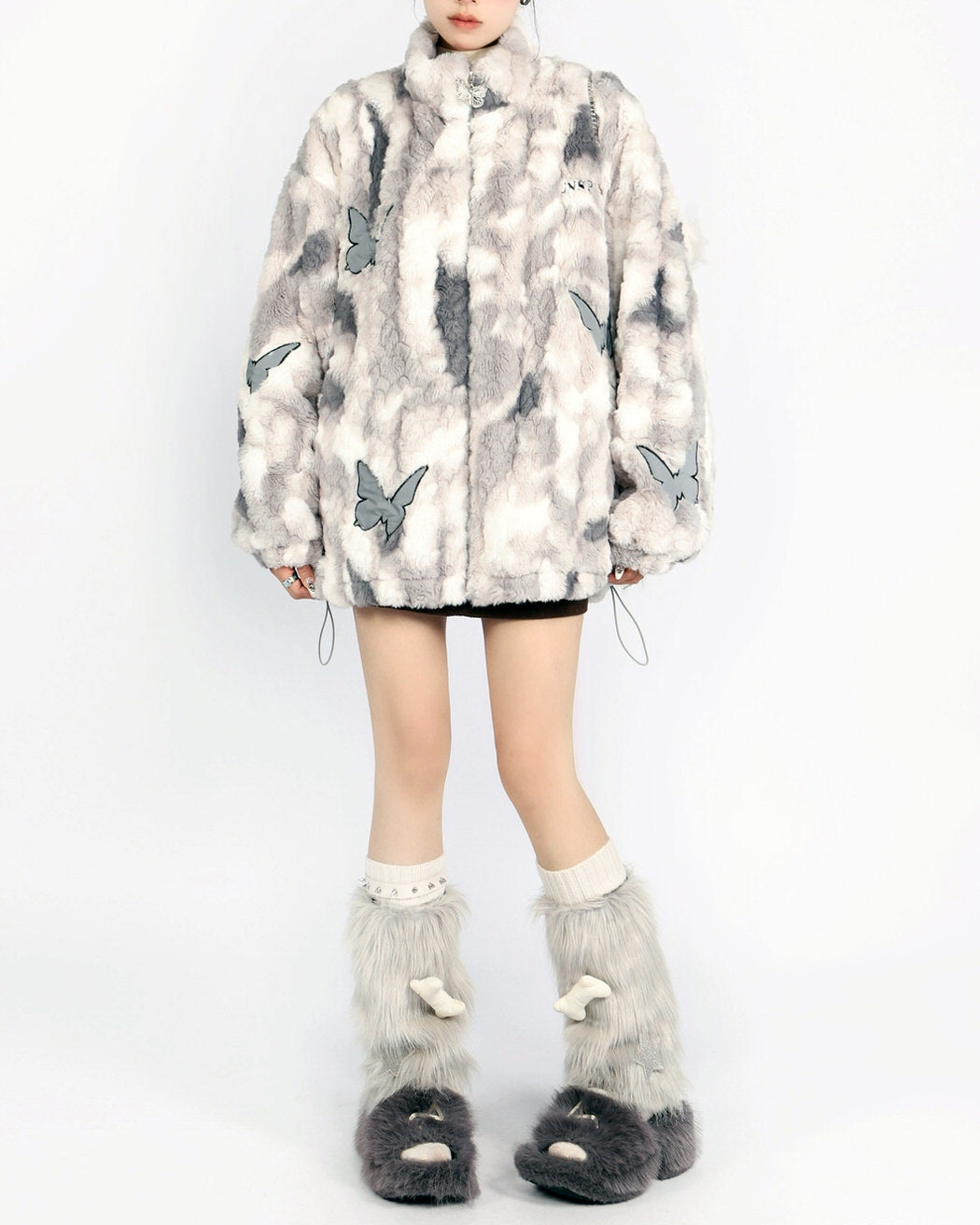 butterfly aesthetic oversized fur jacket