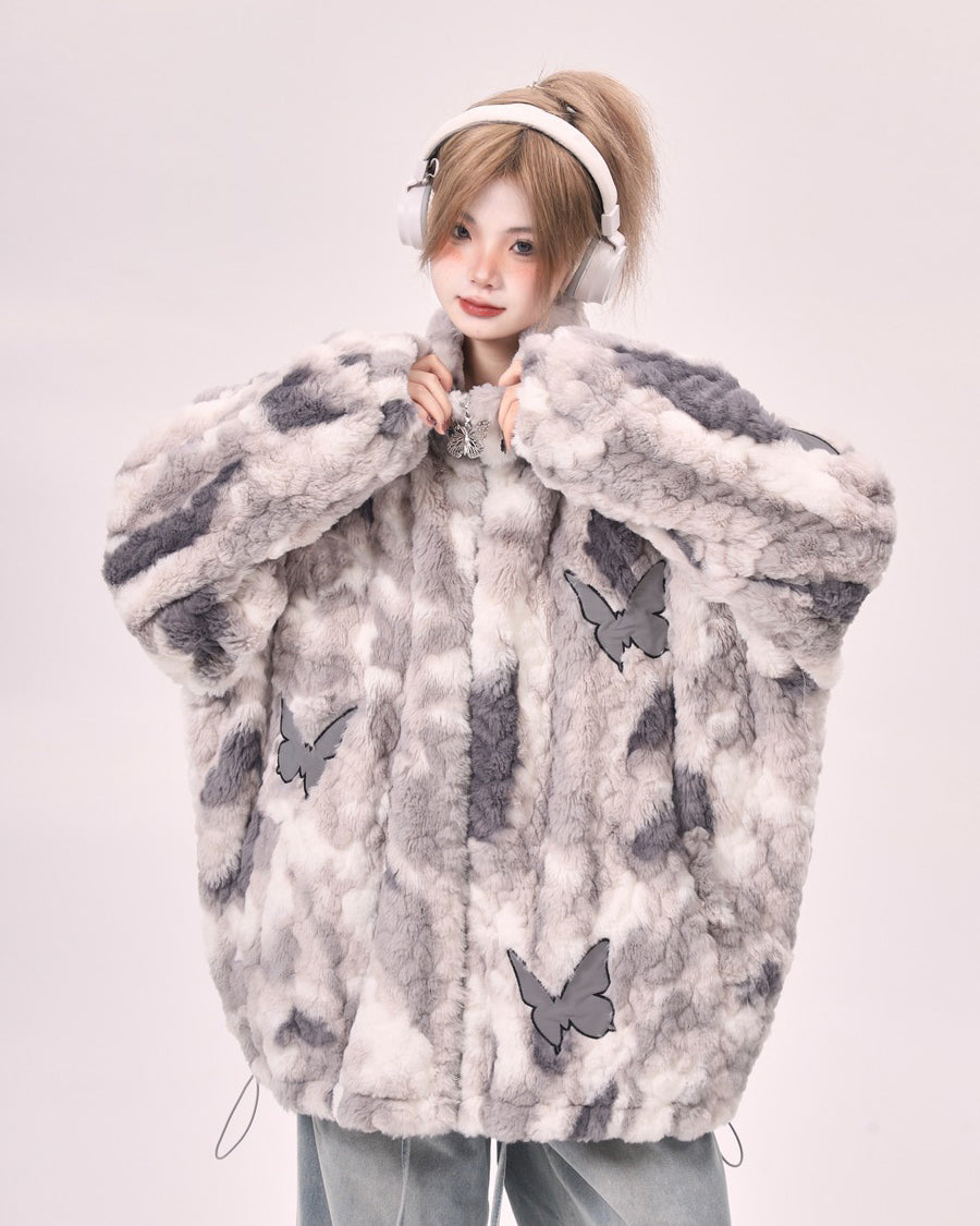 butterfly aesthetic oversized fur jacket
