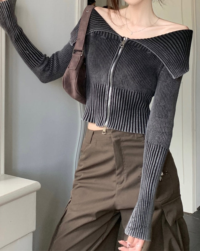 y2k off shoulder zip up top