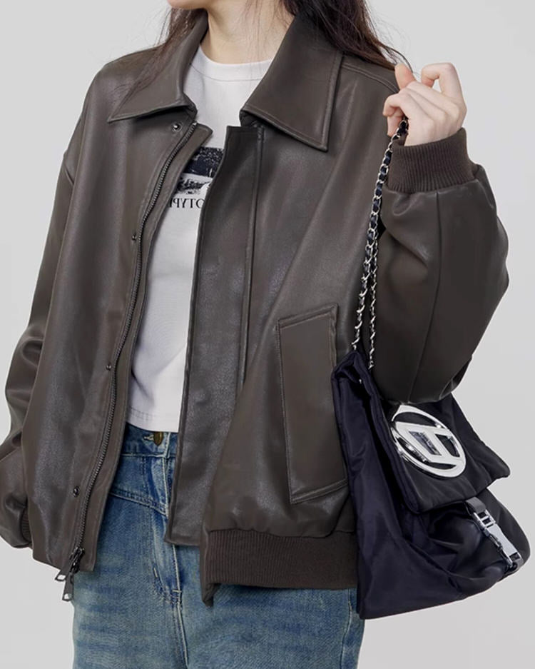 grunge sleaze leather bomber jacket