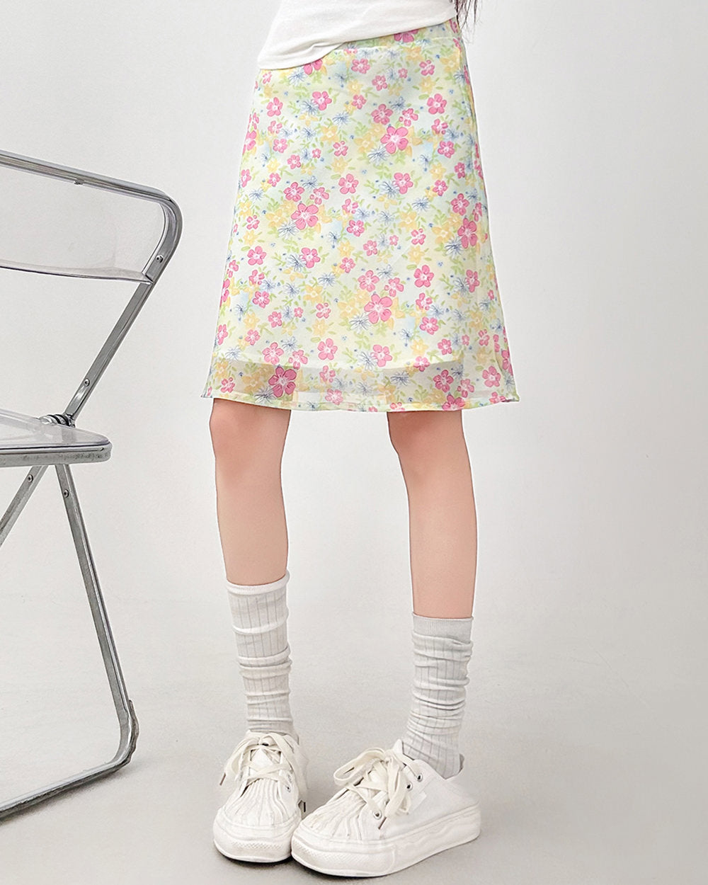 cottagecore sheer floral print skirt
