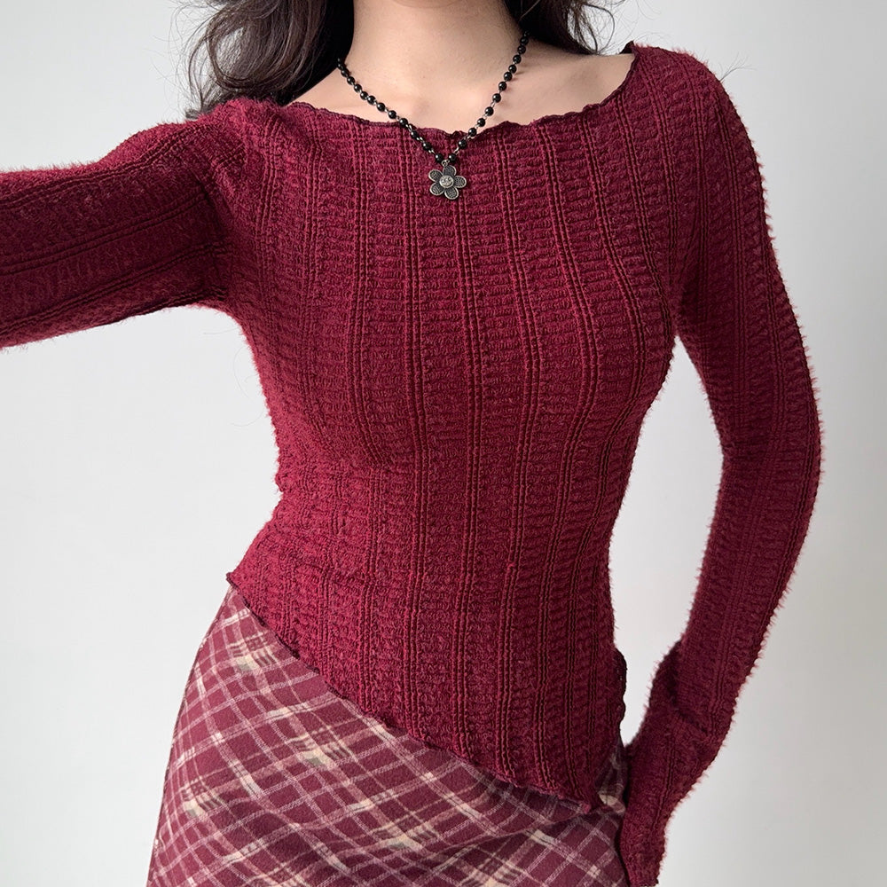 frazzled english woman asymmetrical knit top