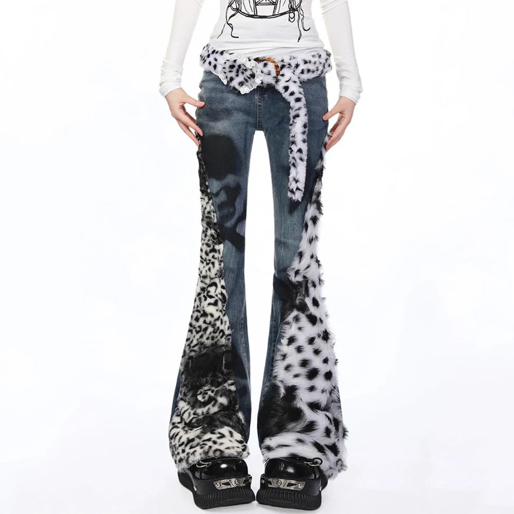 y2k aesthetic patchwork flared jeans